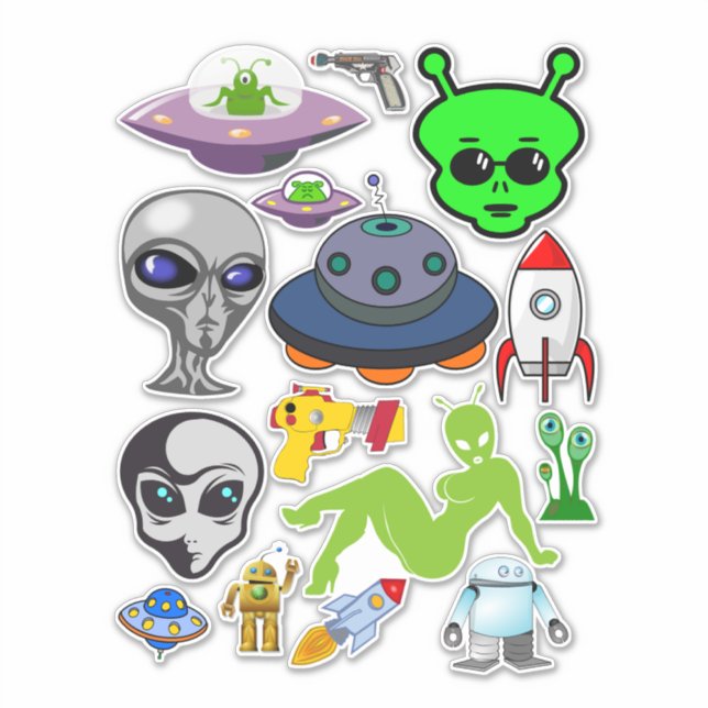Sticker Gris aliens de l'espace sous la feuille de collage (Devant)