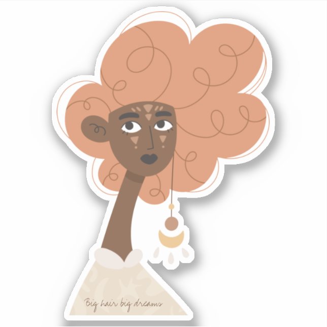 Sticker Gros cheveux bouclés gros rêves boho femme star (Devant)