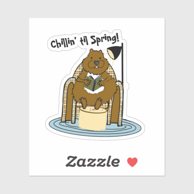 Sticker Groundhog Bookworm attend le printemps (Feuille)