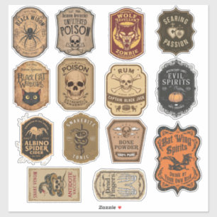 Sticker Groupe Halloween de 14 Bouteilles de Potion Magiqu
