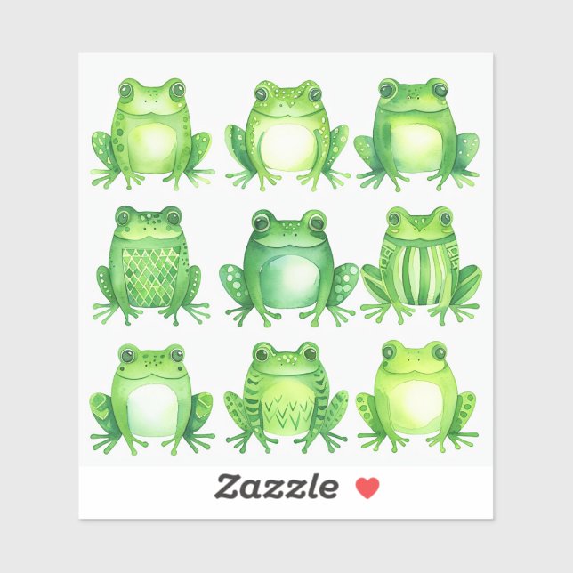 Sticker groupement de grenouilles mignonnes (Feuille)