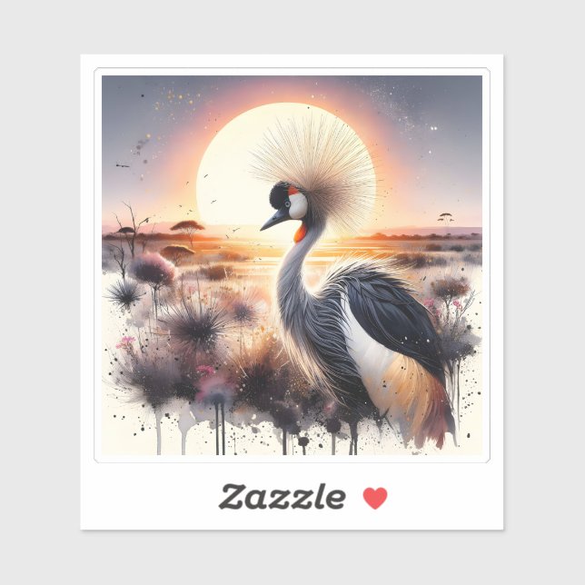 Sticker Grue majestueuse au coucher du soleil sur le paysa (Feuille)