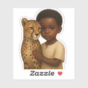 Sticker Guépard et garçon : Lien du sauvage et de l'innoce