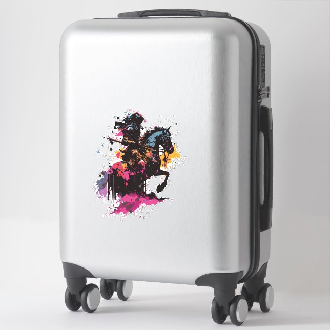 Sticker Guerrier équitation cheval en aquarelle (Sur valise)