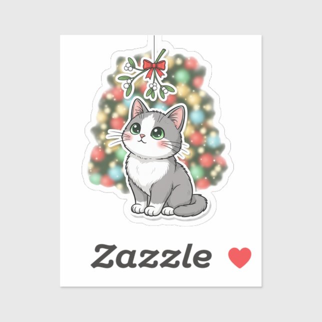 Sticker Gui Timide Miaou Mignon Chat Rougissant Noël (Feuille)