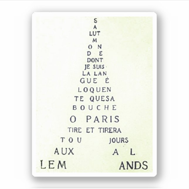 Sticker Guillaume Apollinaire, Eiffel Calligramme (Devant)