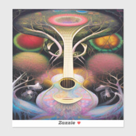 Sticker Guitare Acoustique violet clair Arbre de vie
