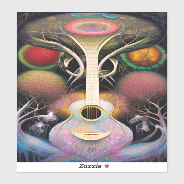 Sticker Guitare Acoustique violet clair Arbre de vie (Feuille)