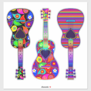 Sticker Guitares peintes Boho Style hippie