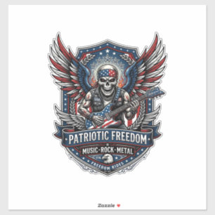 Sticker Guitariste de la Liberté Patriotique Crâne Musique