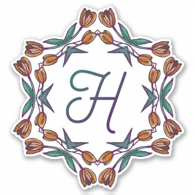 Sticker H Tulipes Boho Tulips Déco Initiales Plutôt (Devant)