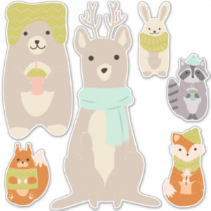 Sticker Habillés Pour L'hiver Mignons Animaux Chambre Bébé