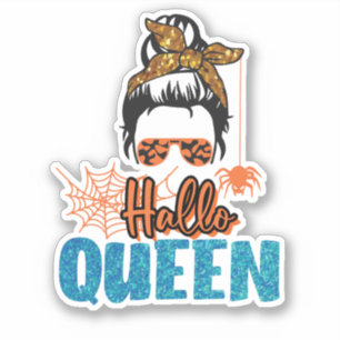 Sticker Hallo Queen - Messy Bun Woman with Spider