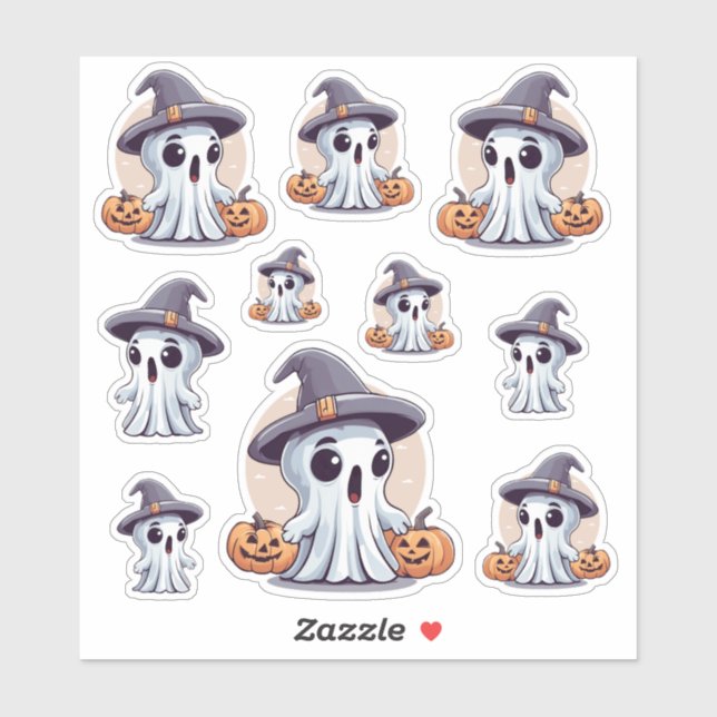 Sticker Halloween : 10 fantômes avec des coussins de citro (Feuille)