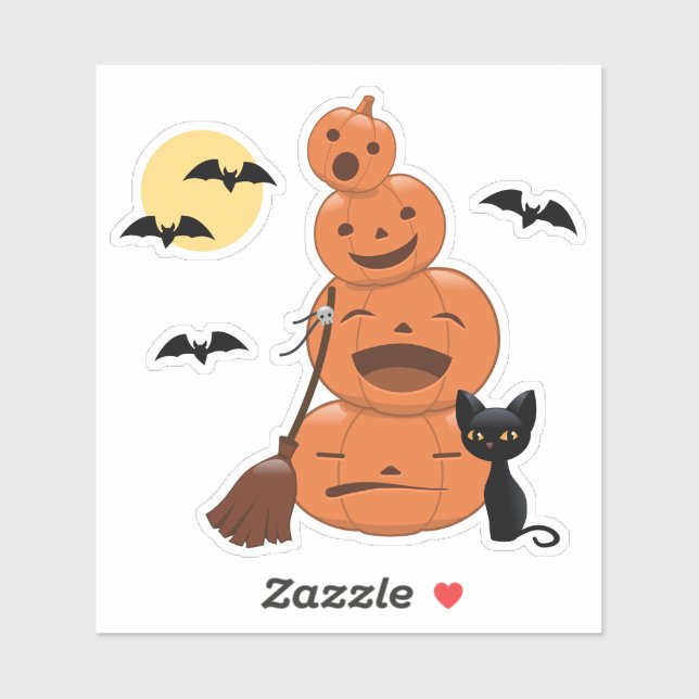 Sticker Halloween Citrouilles et chat noir (Feuille)