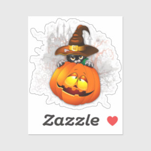 Sticker Halloween Cute Kitty Witch et ami Citrouille
