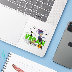 Sticker Halloween de sorcière de Vegan mignon