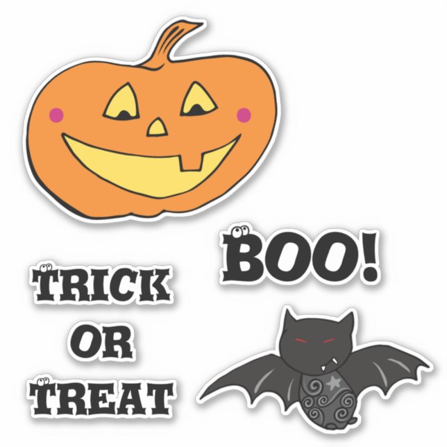 Sticker Halloween Eyeballs Citrouille Boo Bat (Devant)