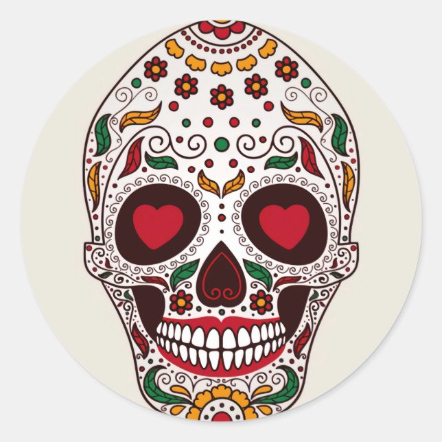 Sticker Halloween Floral Sugar Skull Classic rond (Devant)