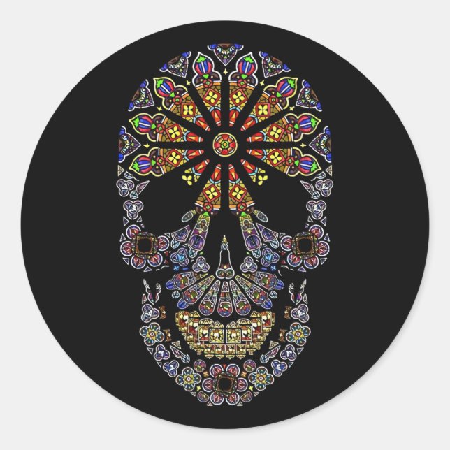Sticker Halloween Floral Sugar Skull Classic rond (Devant)