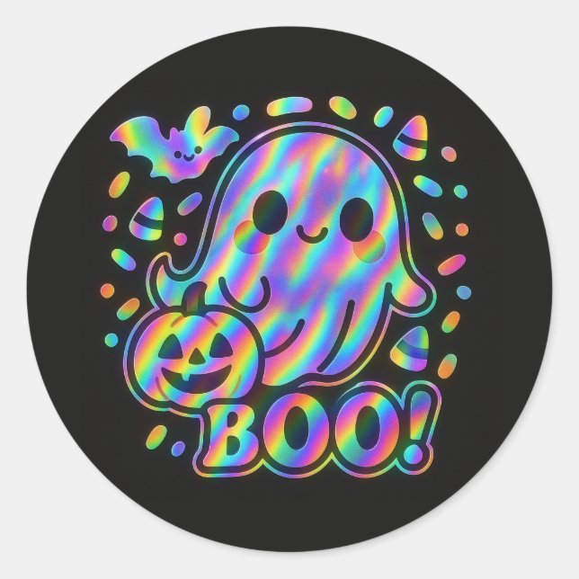 Sticker Halloween Ghost Kawaii avec Citrouille et  (Devant)