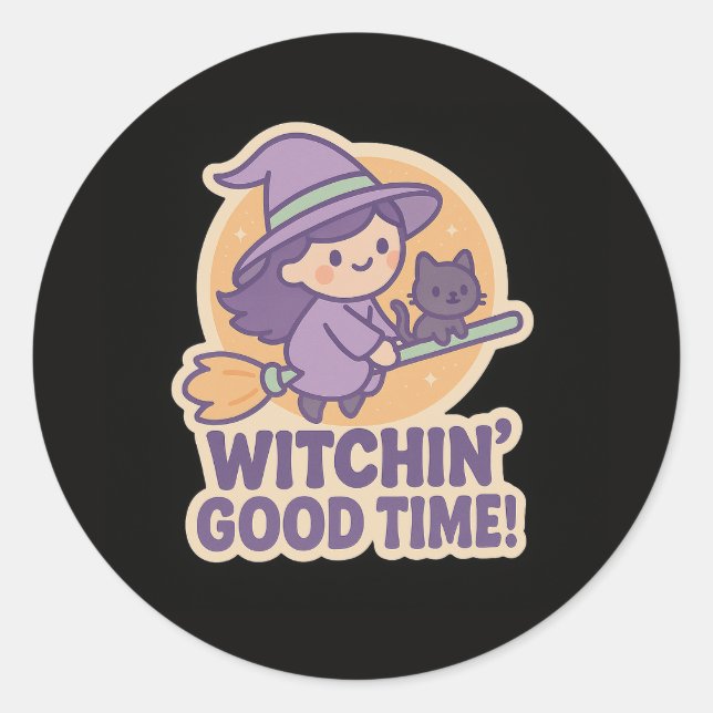 Sticker Halloween sorcière mignonne pour les enfan (Devant)