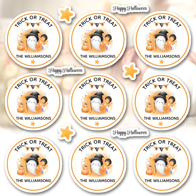 Sticker Halloween Trick Ou Nom Du Traitement Boom Ghost Ki (Halloween Trick Or Treat Name Boo Ghost Kiss Cut Sticker)