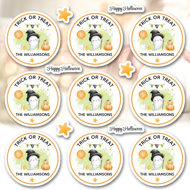 Sticker Halloween Tricoter Ou Nom De Traitement Ghost Kiss (Halloween Trick Or Treat Name Ghost Kiss Cut Sticker)