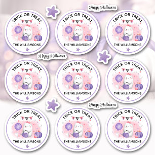 Sticker Halloween Tricoter Ou Traiter Nom Pink Kiss Cut