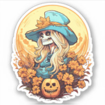Halloween Western Cowgirl Skeleton Floral Citrouil