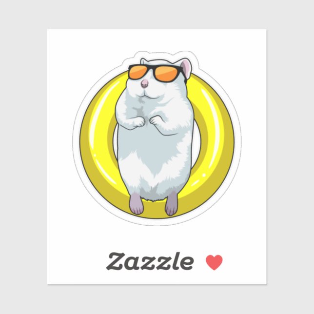 Sticker Hamster à la natation avec anneau de natation (Feuille)