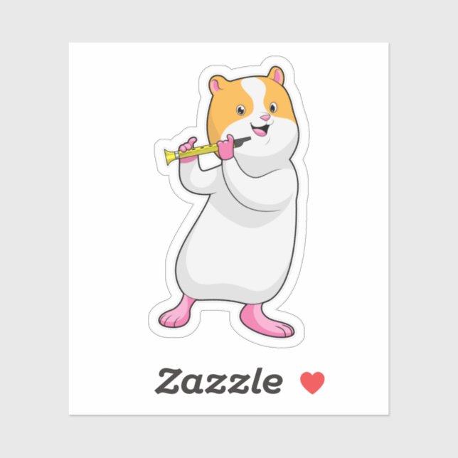 Sticker Hamster à Musique avec Flûte (Feuille)