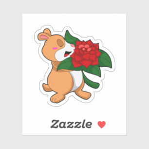 Sticker Hamster avec Rose à fleurs