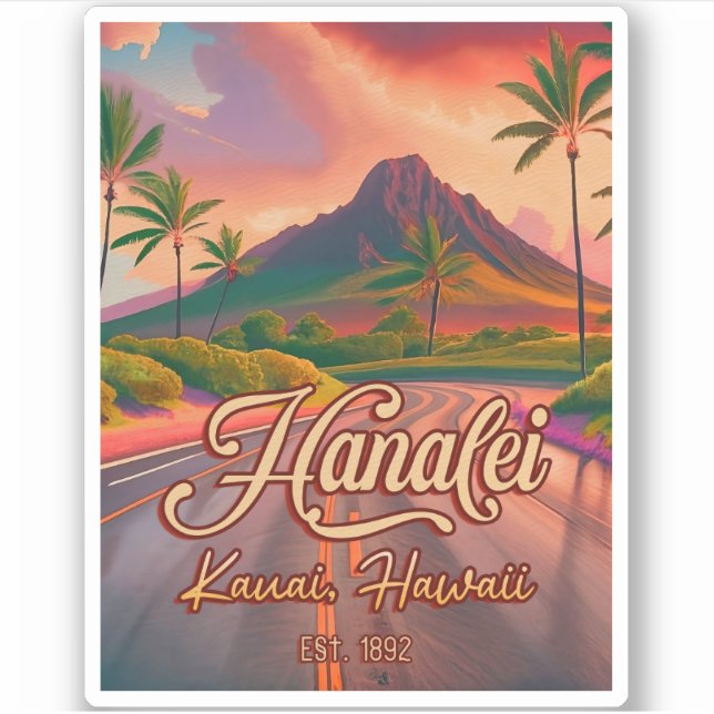 Sticker Hanalei Kauai Hawaii Retro Volcano Road années 195 (Devant)