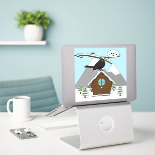 Sticker Happy Blackbird chanter dans le paysage hivernal