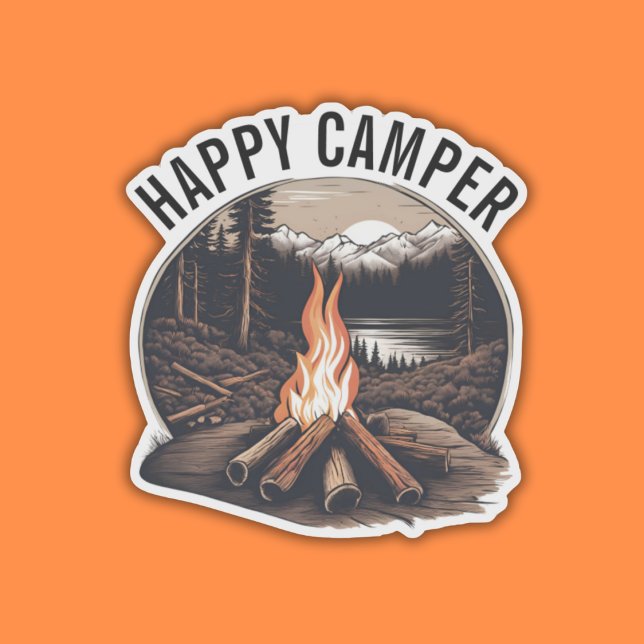 Sticker Happy Camper imperméable (Créateur téléchargé)