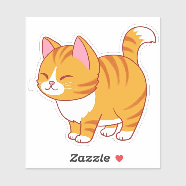 Sticker Happy Cat Cute Orange Tabby (Feuille)