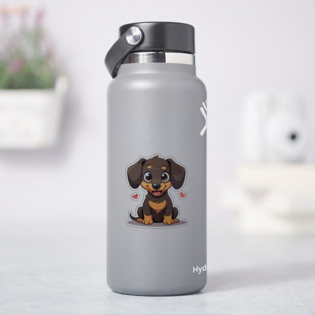 Sticker Happy Dachshund Puppy - Chibi Art (HydroFlask)