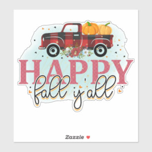 Sticker Happy Fall Yall Camion à carreaux rouges