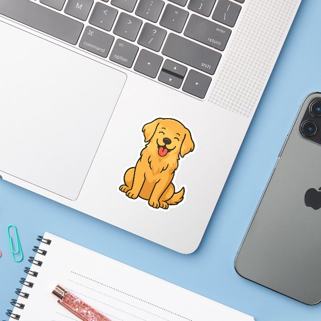 Sticker Happy Golden Retriever Dog – Cute Funny Pets (Ordinateur portable avec iPhone)