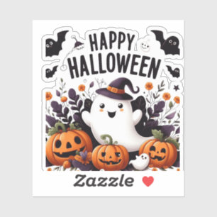 Sticker Happy Halloween Ghost et Citrouille Fun Art Tee