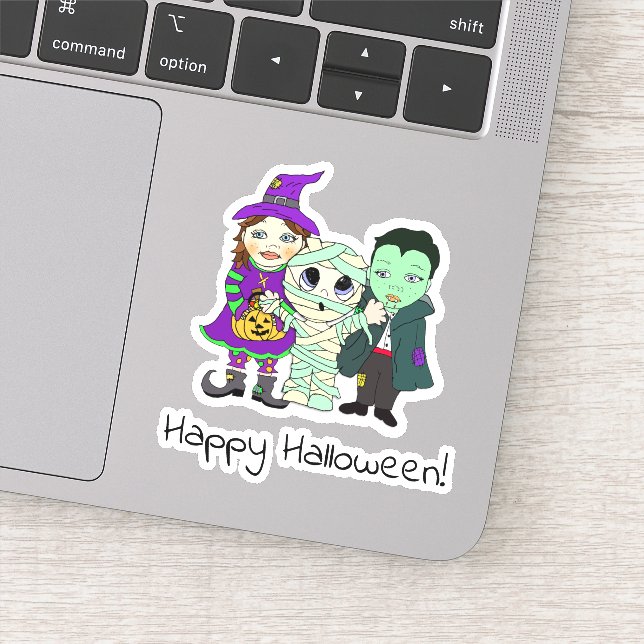 Sticker Happy Halloween, maman, Vampire et sorcier enfants (Détail)