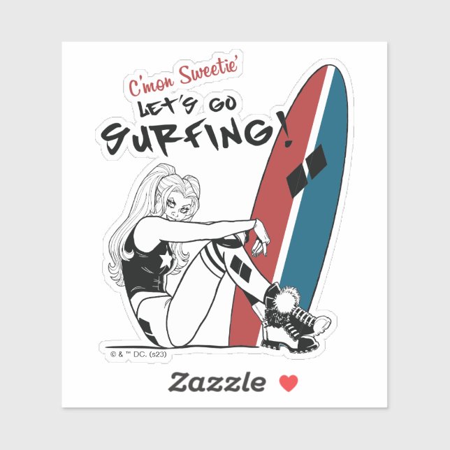 Sticker Harley Quinn - Allons surfer (Feuille)