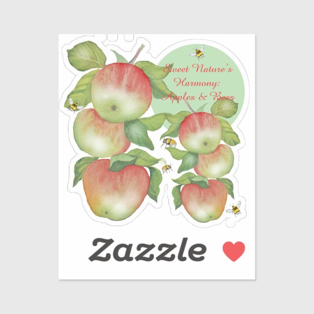 Sticker Harmonie douce : Pommes aquarelles et une abeille (Feuille)