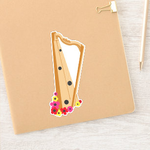 Sticker Harpe Aux Fleurs, Joli Harpiste