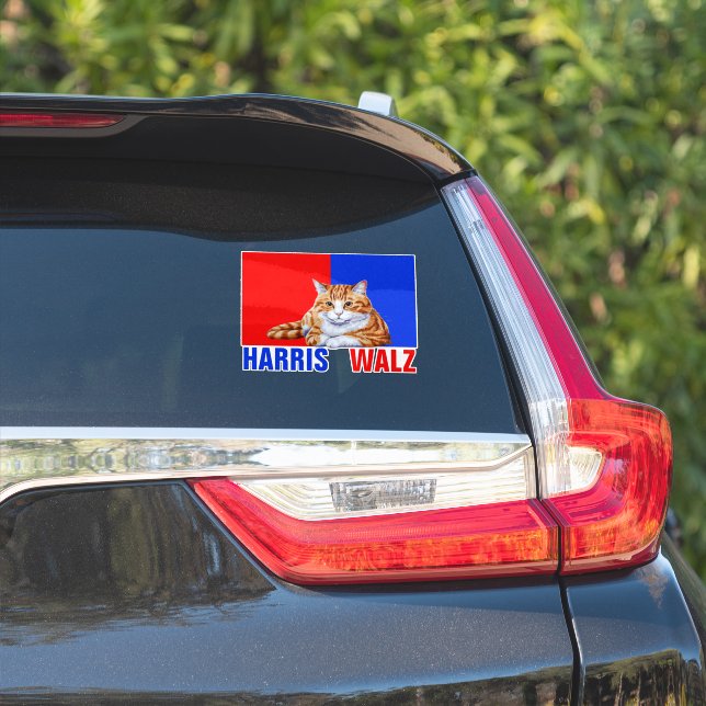 Sticker Harris Walz 2024 Manifestement Chat Rouge Bleu (Côté voiture)