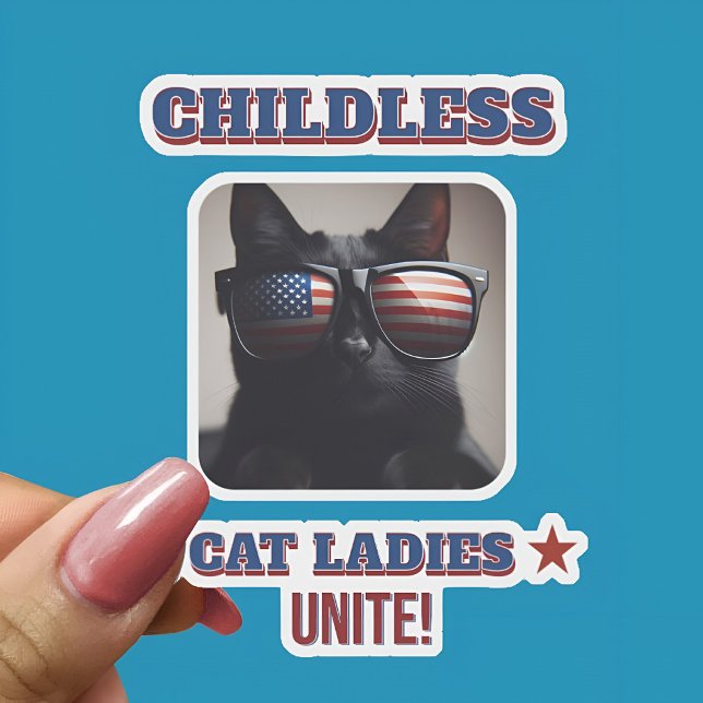 Sticker Harris Walz Chat Enfant Dames Unite Photo Chat (The Hand of a Woman Holding a Harris Walz Childless Cat Ladies Unite Photo Cat Sticker)