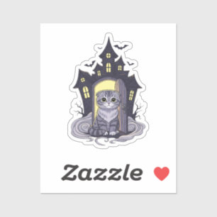 Sticker Hauned Fold House - Scottish Fold Cat Halloween