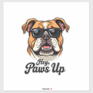Sticker Hé Paws Up Bulldog Vintage avec Lunettes de Soleil