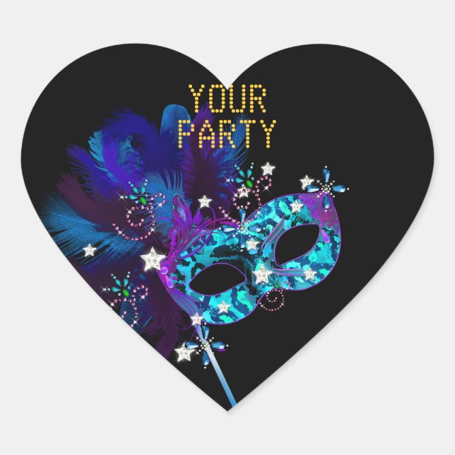 Sticker Heart MASK Blue Gold Party (Devant)